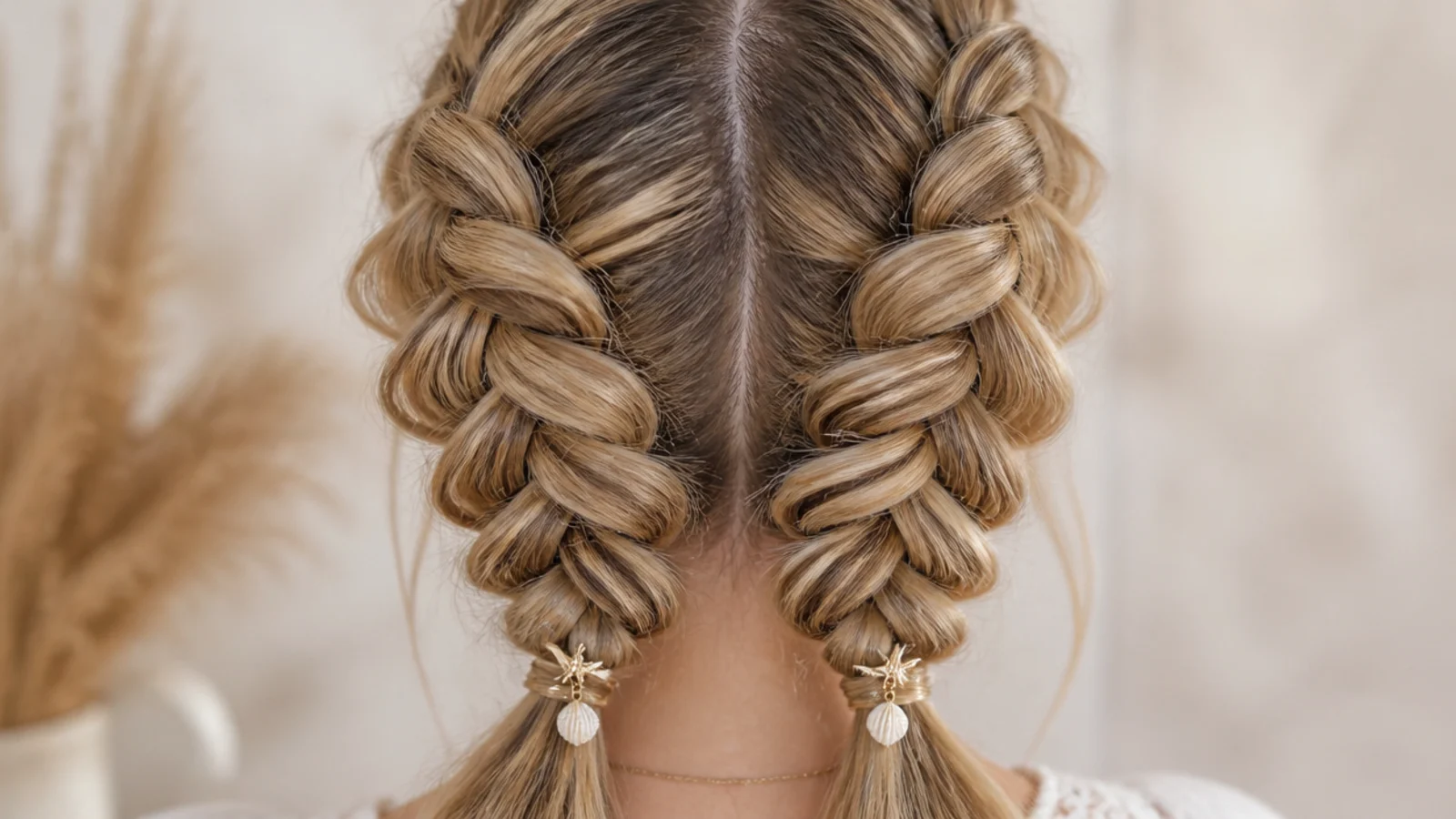 Two matching fishtail braids either side of the head