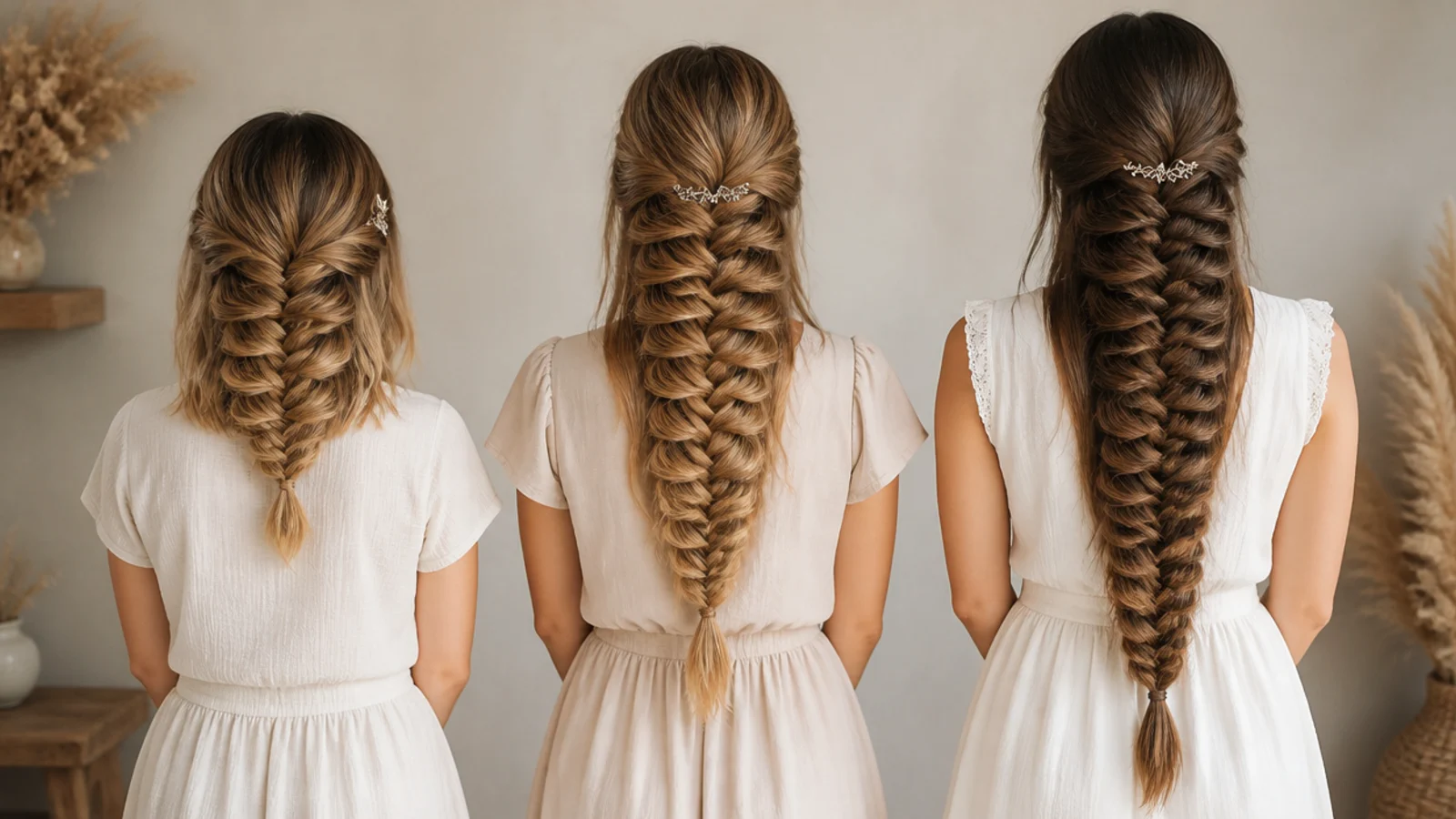 Braids of different widths compared across long and shoulder length hair