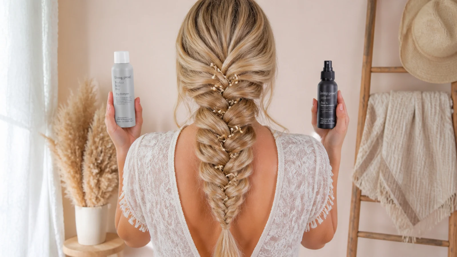 A fine braid secured with clear elastics at both ends