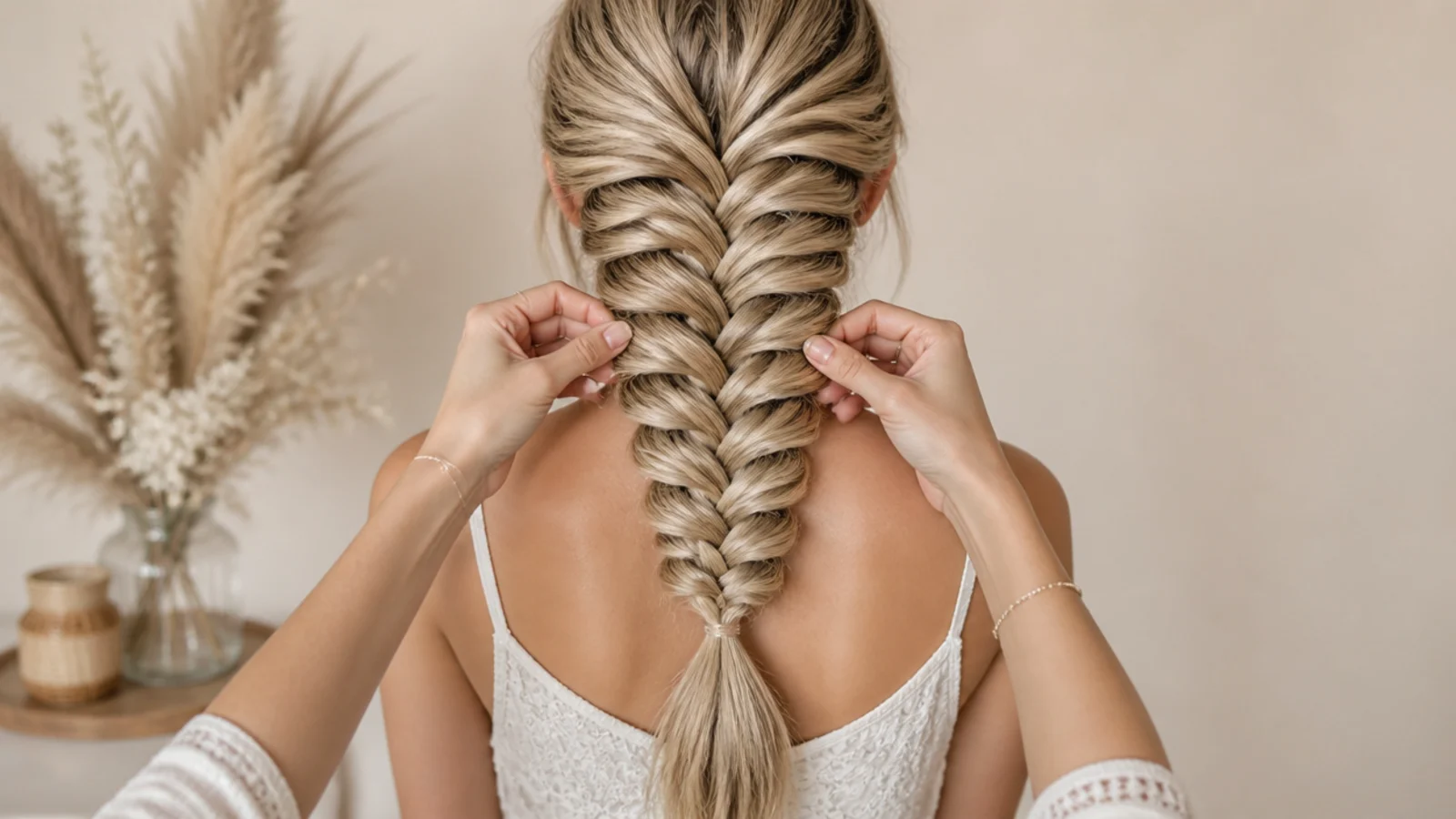 A clear elastic closing the tail of a finished braid