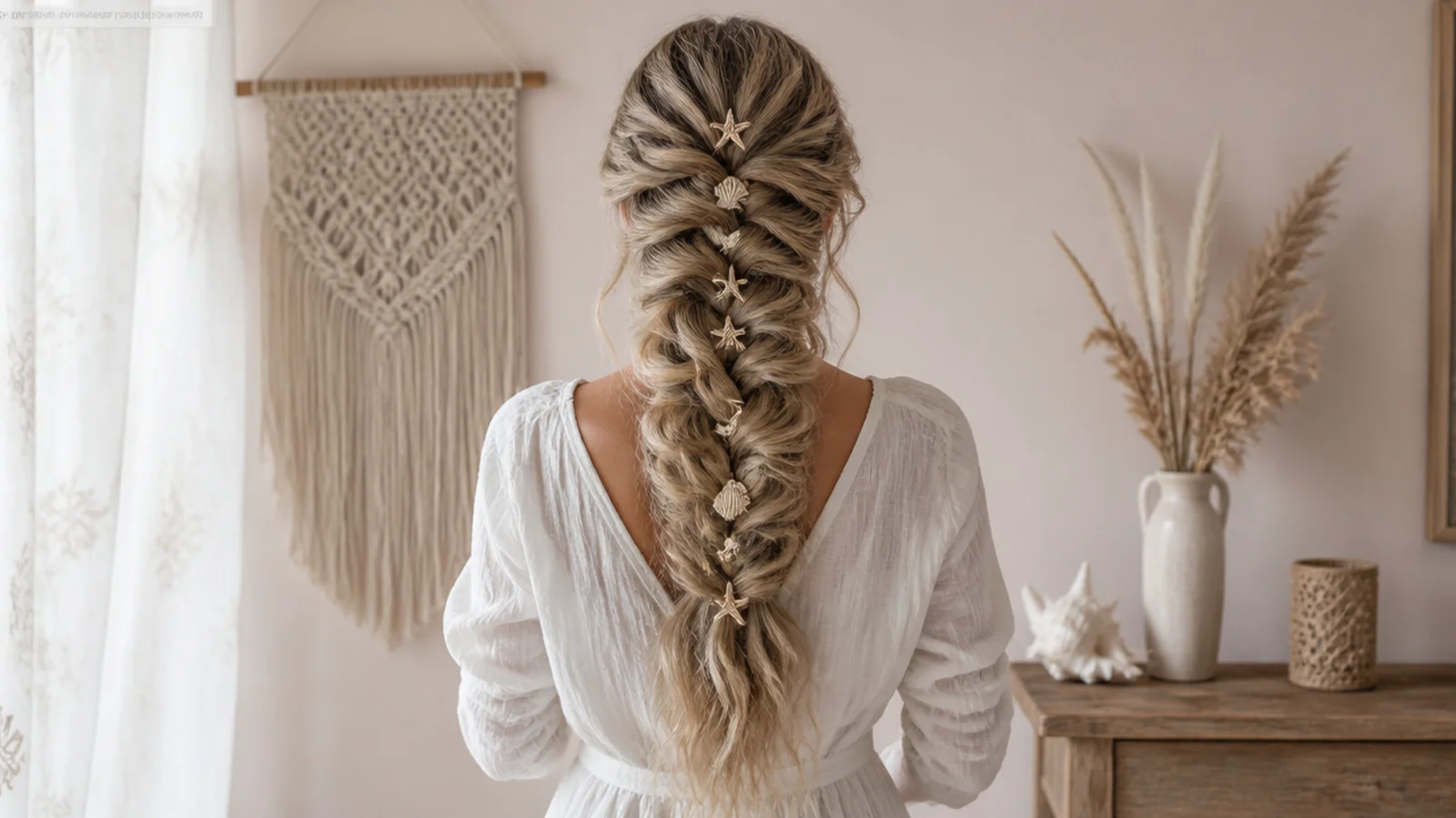 Waves, beads and a ribbon worked through a soft braid