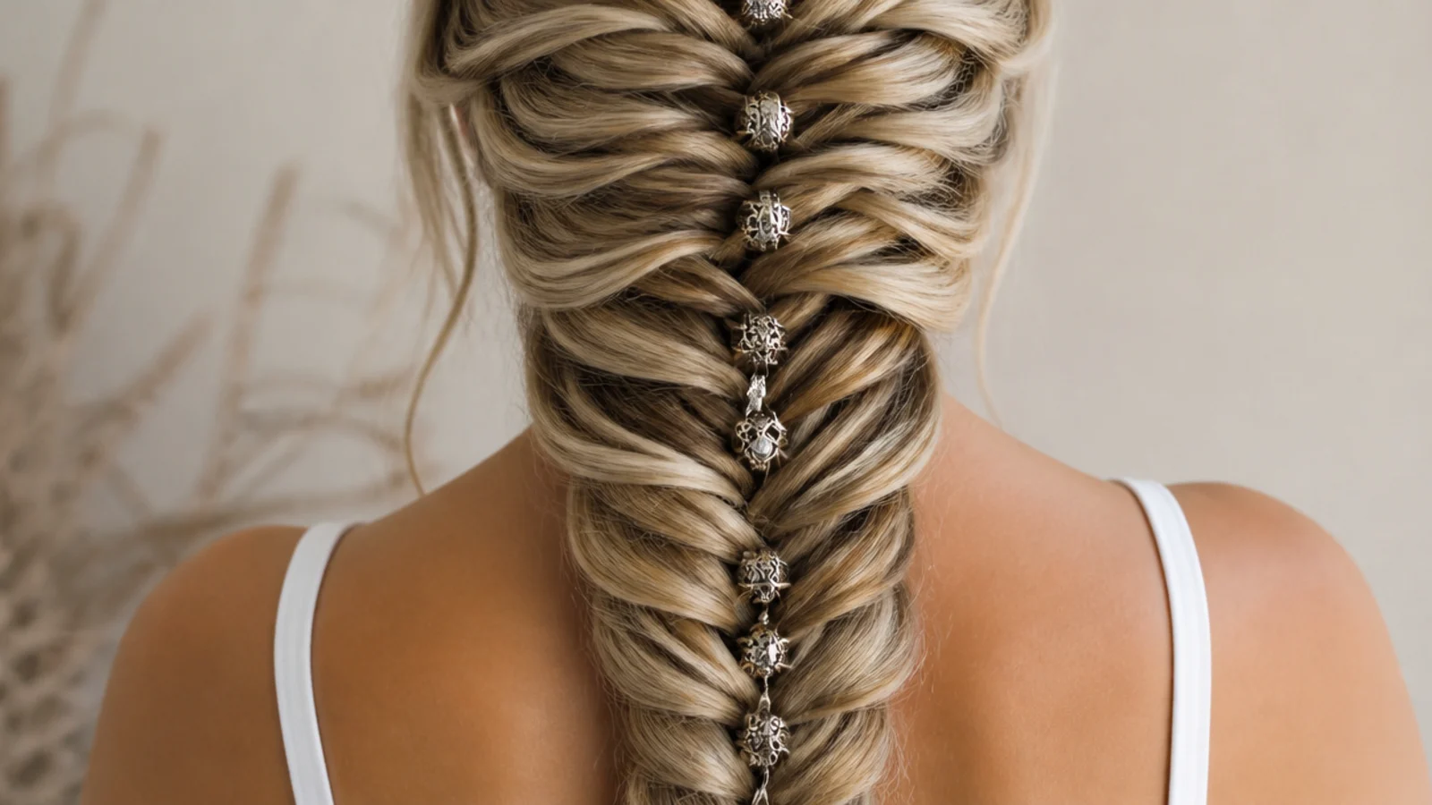 Silver cuffs spaced down the length of a braid