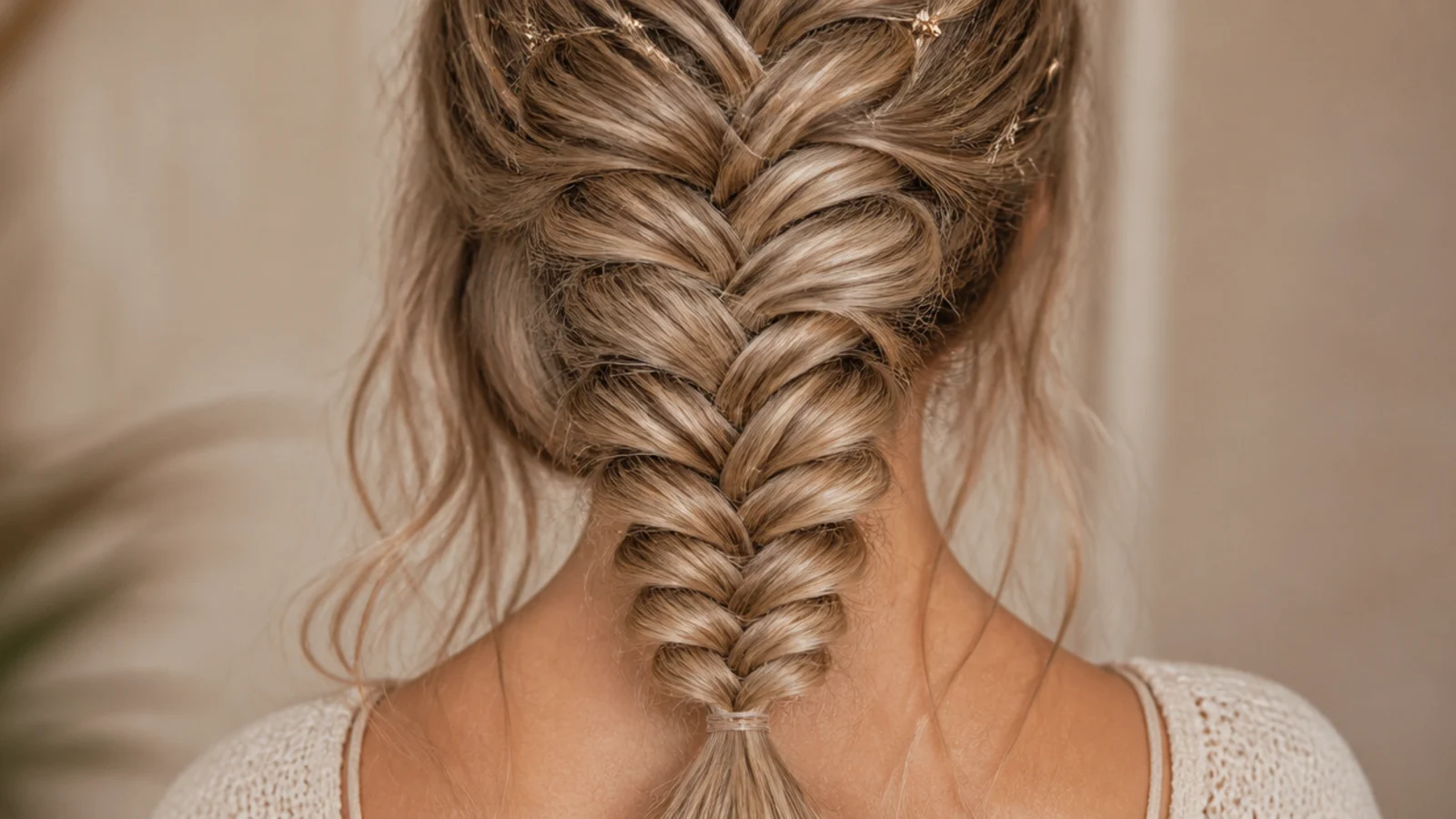 A braid worked from a secured ponytail at the back of the head