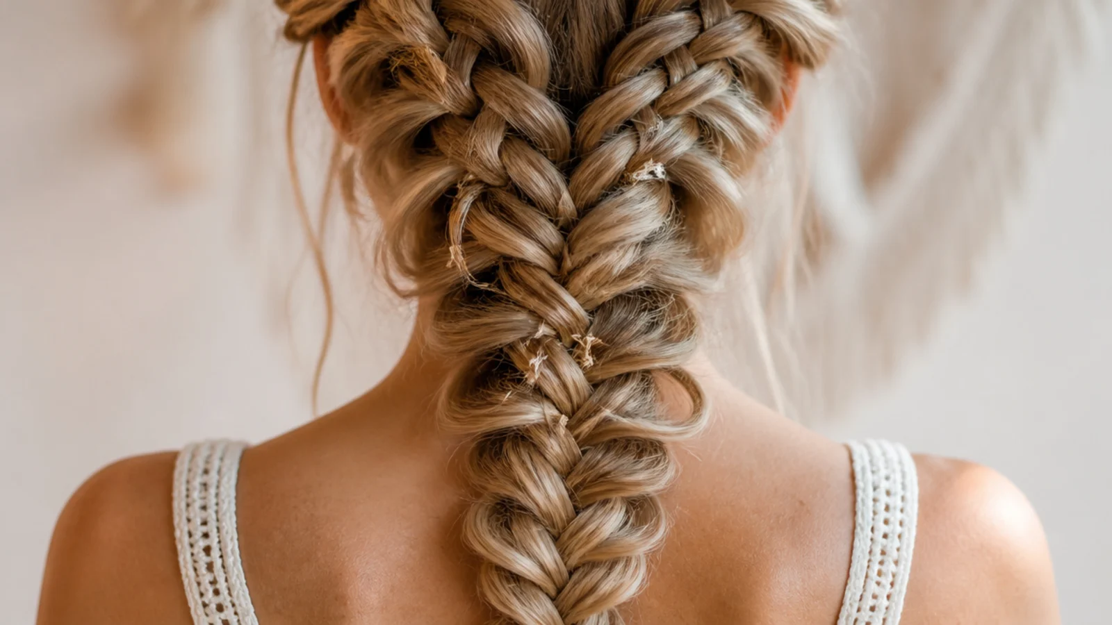 Two high braids set above the ears clear of the neck