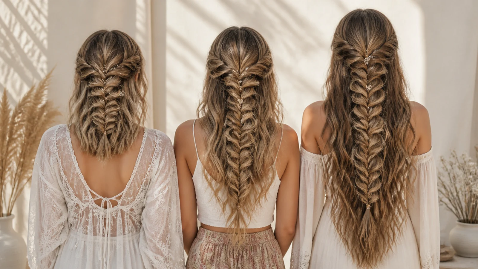Braids of different widths compared on long and shoulder length hair