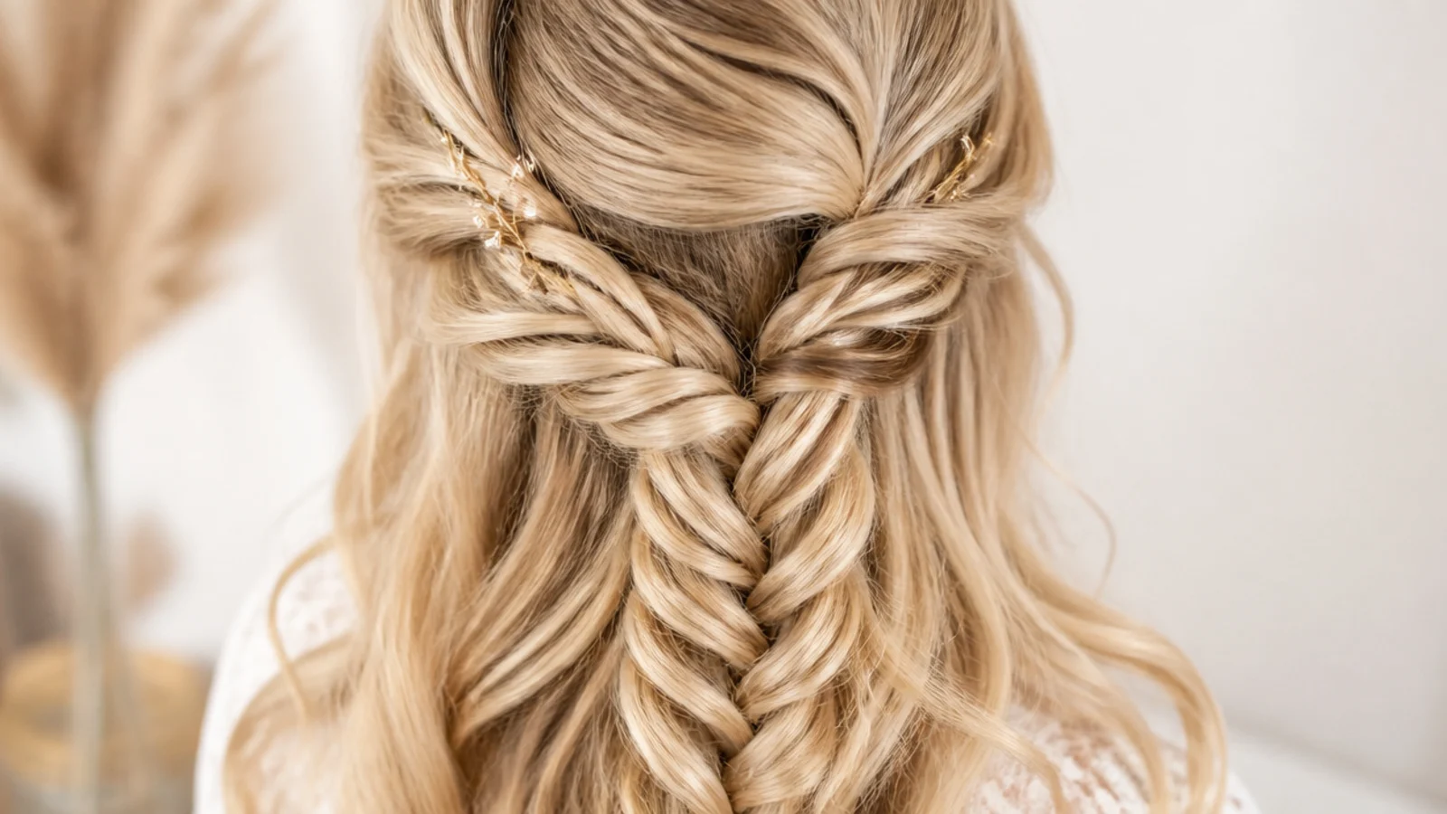 A braid starting from a deep side parting and travelling diagonally