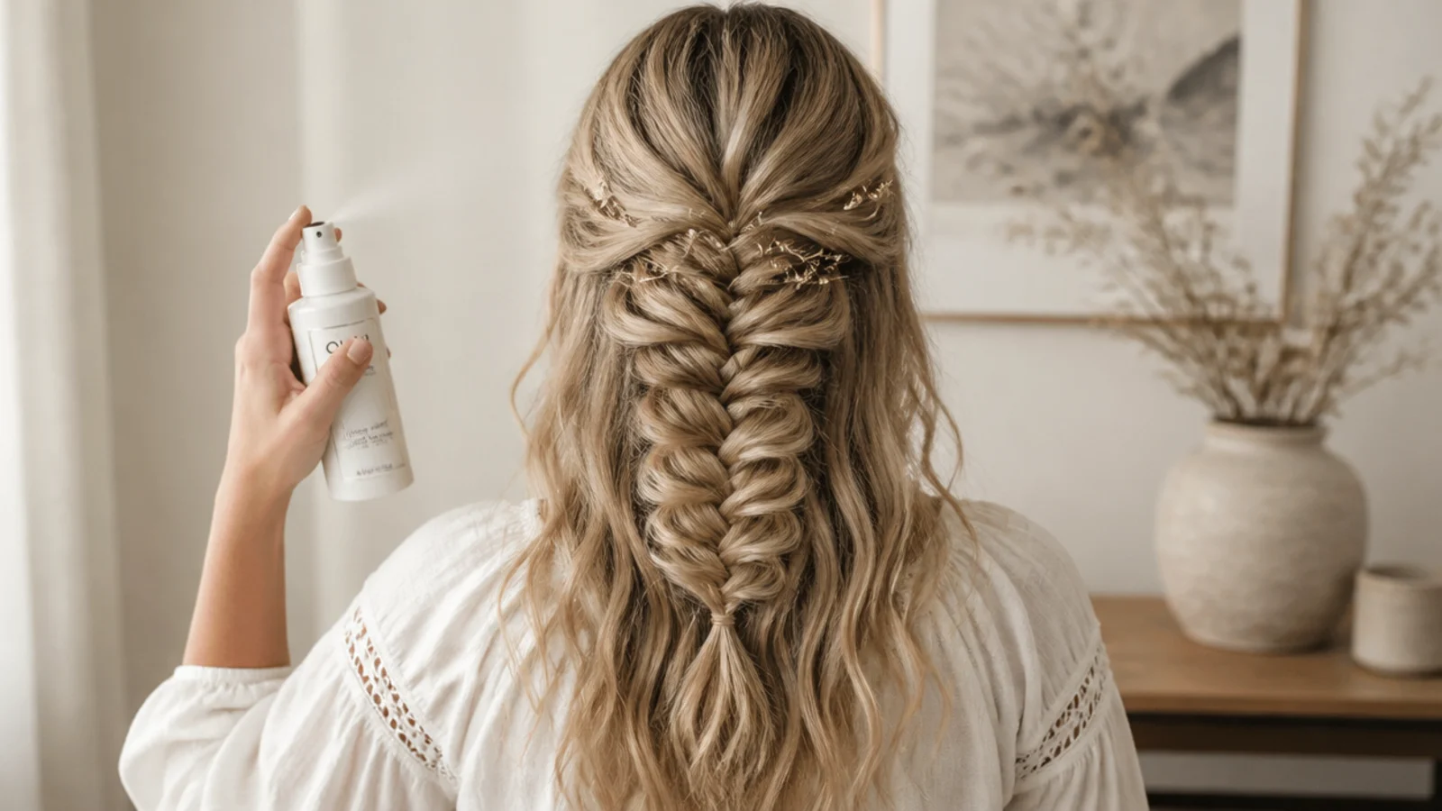 A fine haired braid being widened between finger and thumb