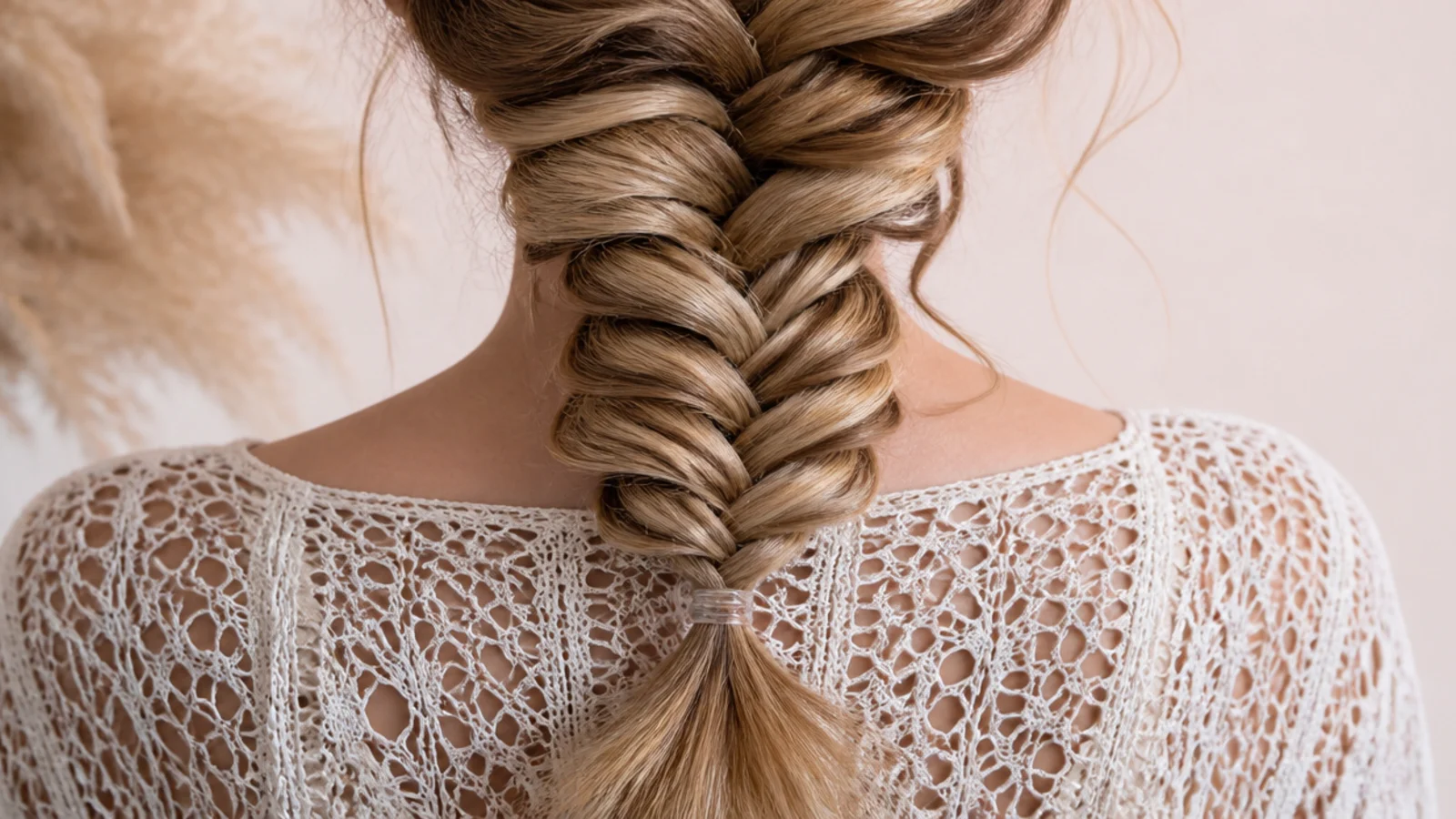 A small clear elastic wound around the end of a braid