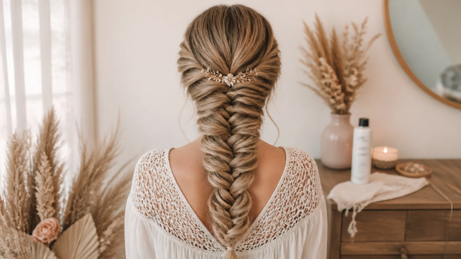 A mermaid braid still wide and intact at the end of the day