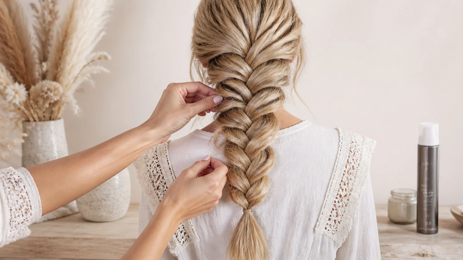 A braid half pancaked showing the narrow original width beside the widened part