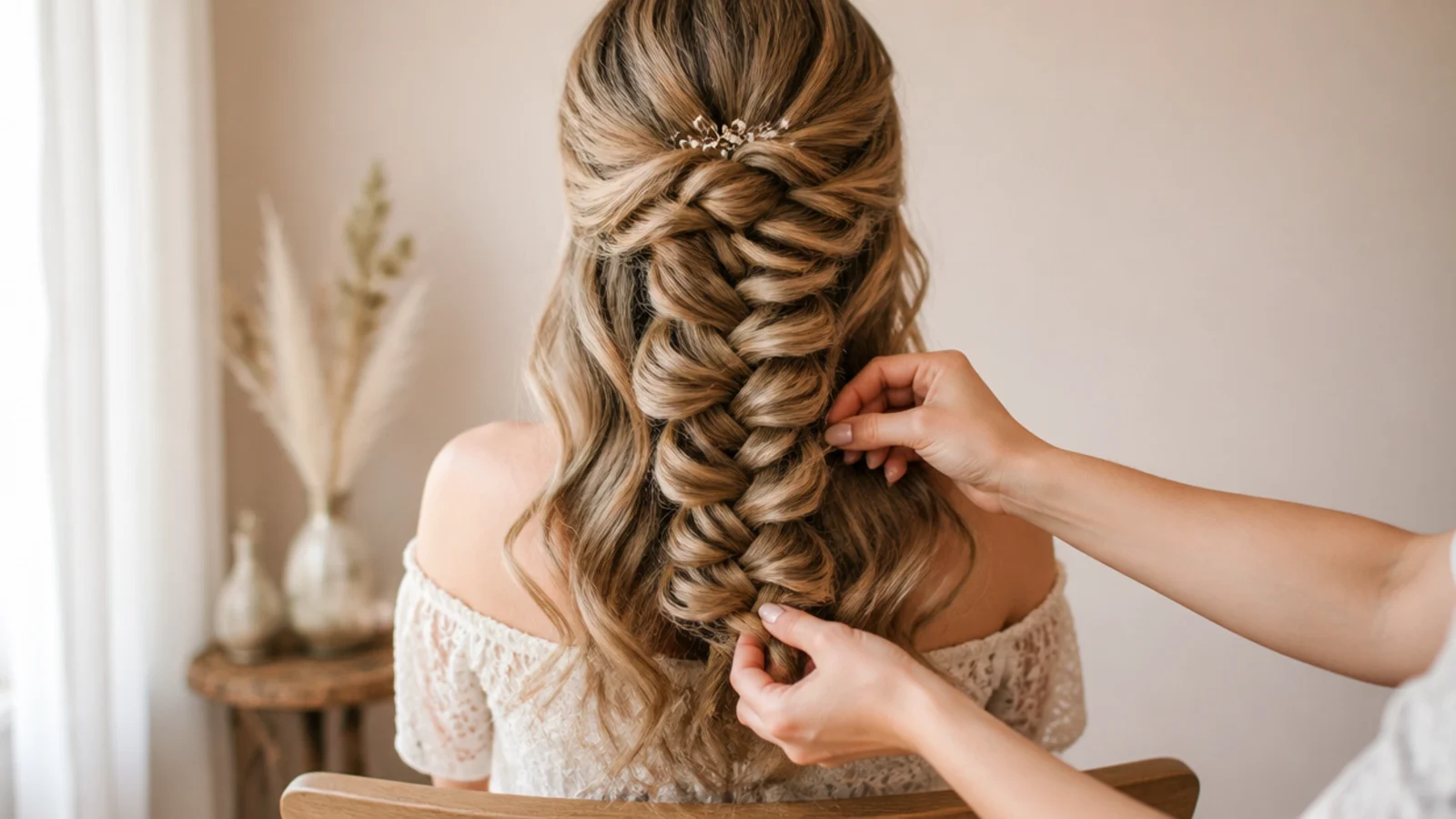 Loose waves being shaped through the length with a wide barrel iron