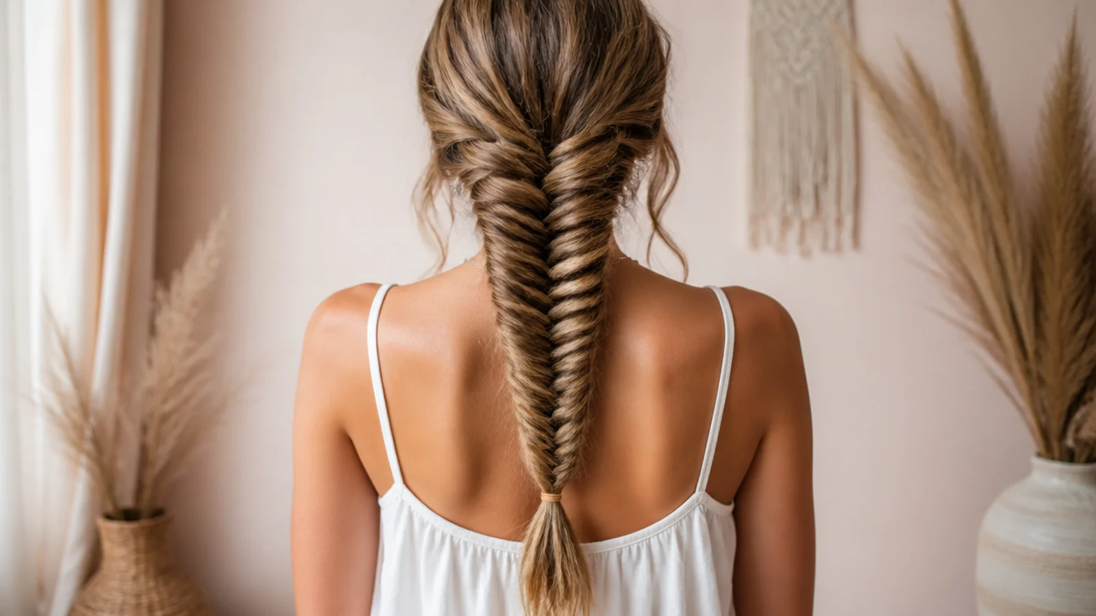A clear elastic being wound around a finished braid