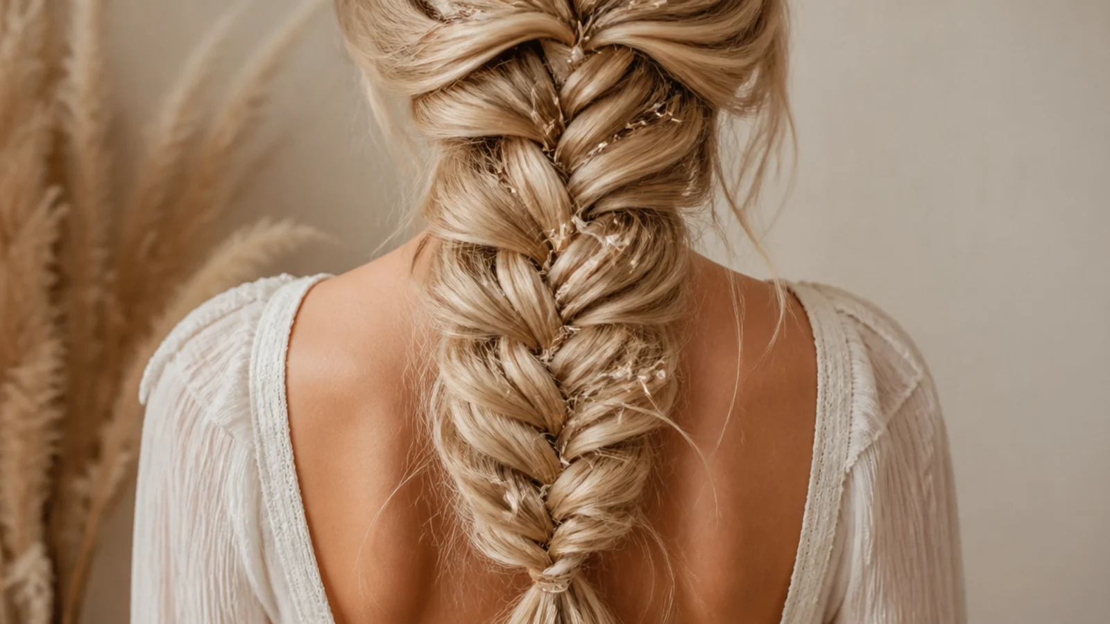A widened braid on fine mid back length hair