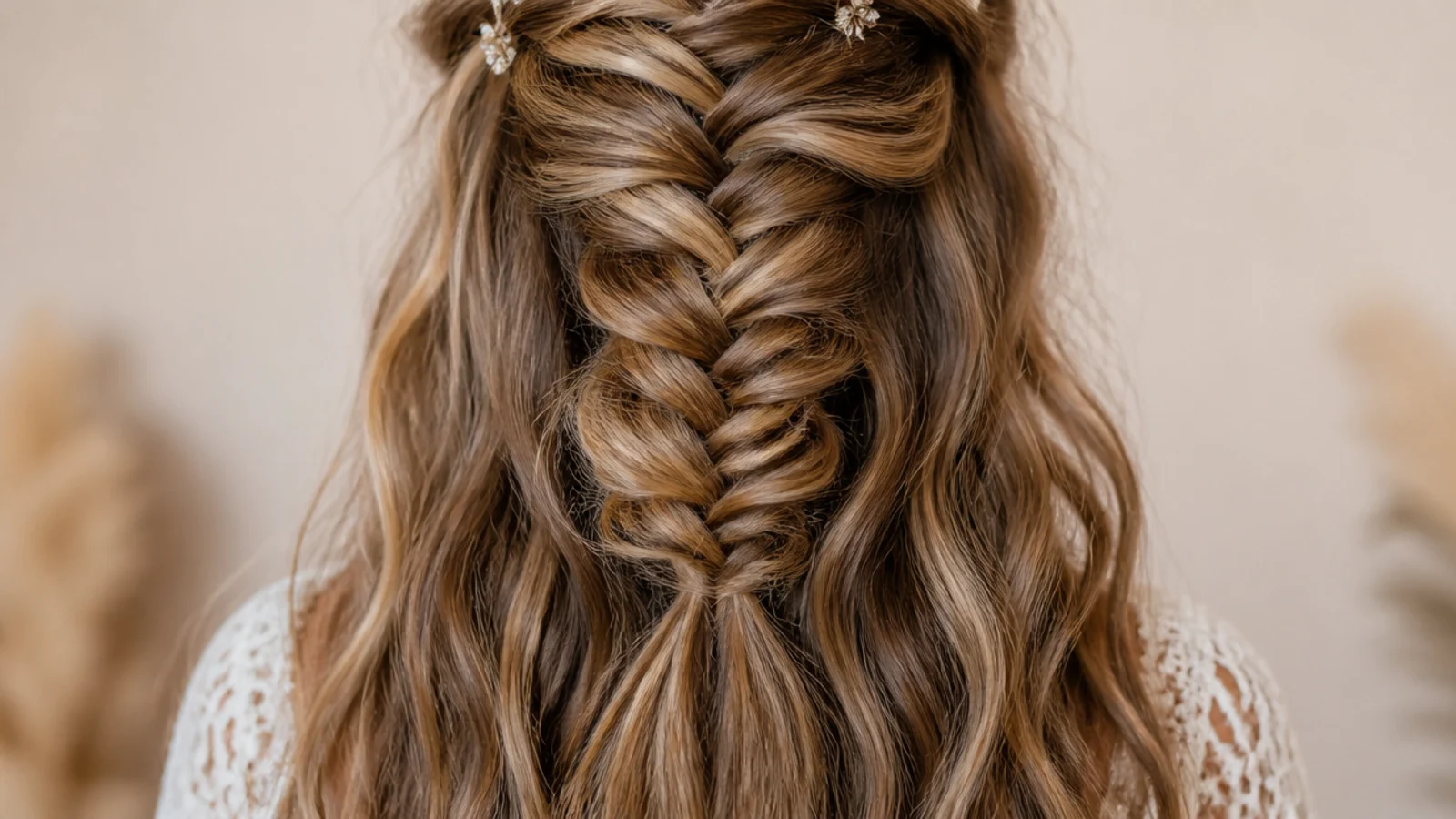 A loose braid worked through long salt textured waves