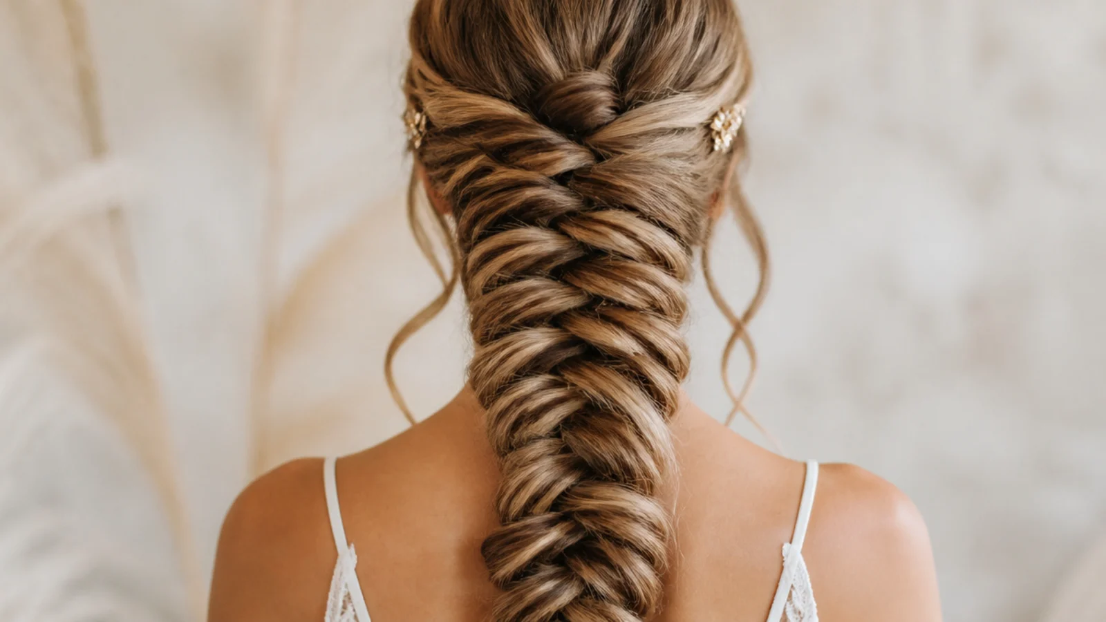 Soft pieces left loose at the temples beside a long braid