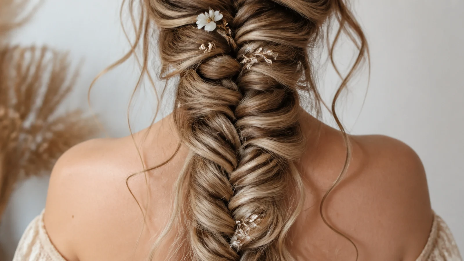 A soft undone braid blending into loose waves around it