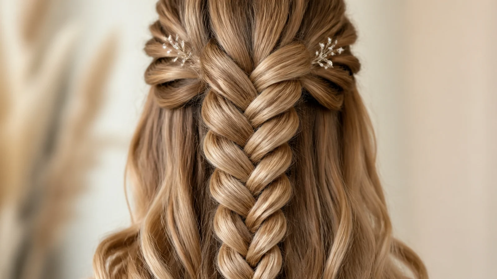 A braid across the top of the head with full curls hanging loose underneath