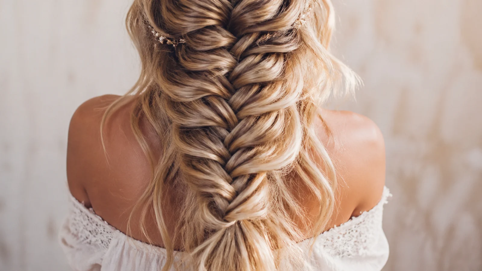 A textured braid through salt sprayed beachy curls