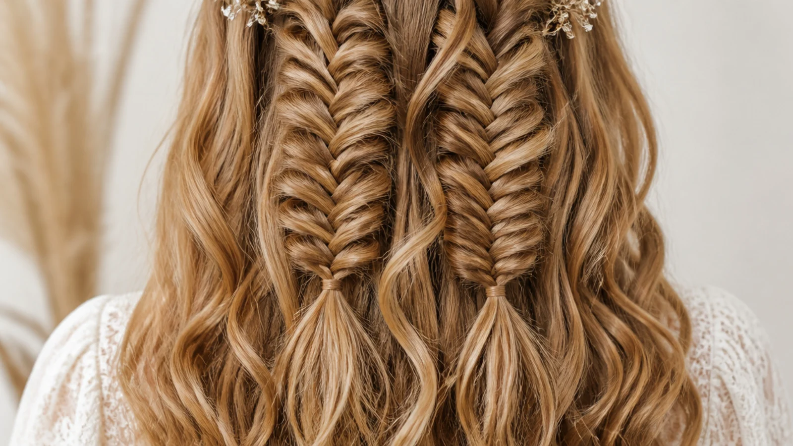 Two braids running down either side over curled length