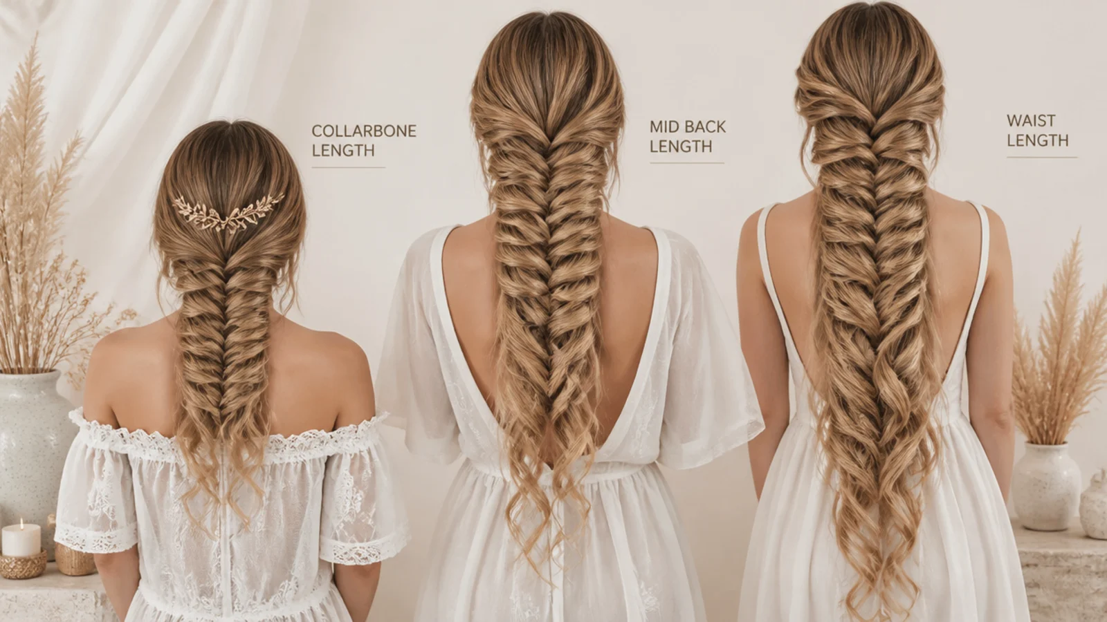 Curled braids compared on shoulder length and waist length hair