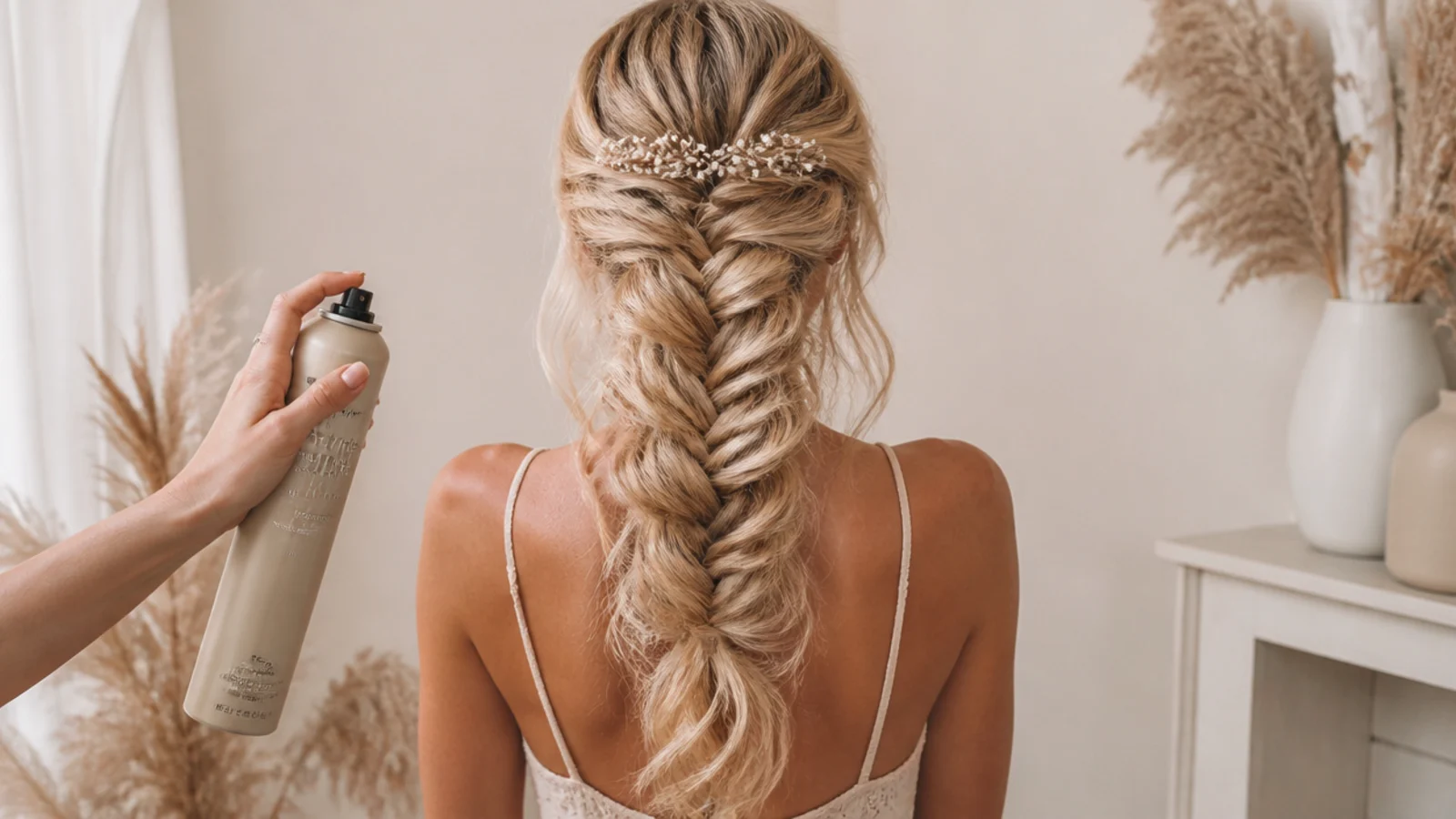 A braid and soft curls on fine light coloured hair