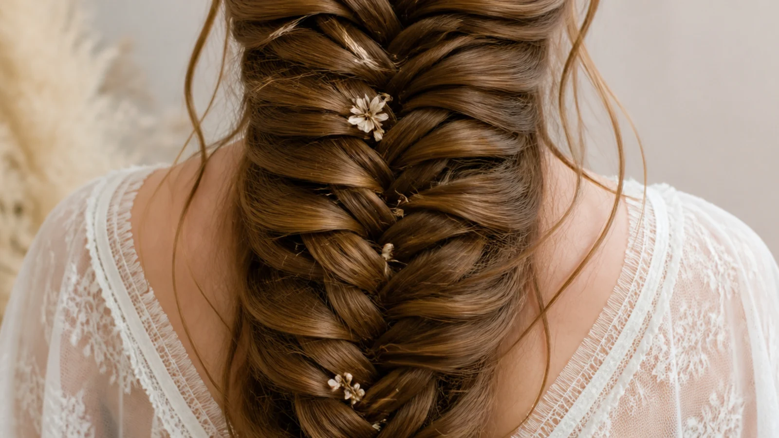 A long fishtail braid running straight down the centre of the back