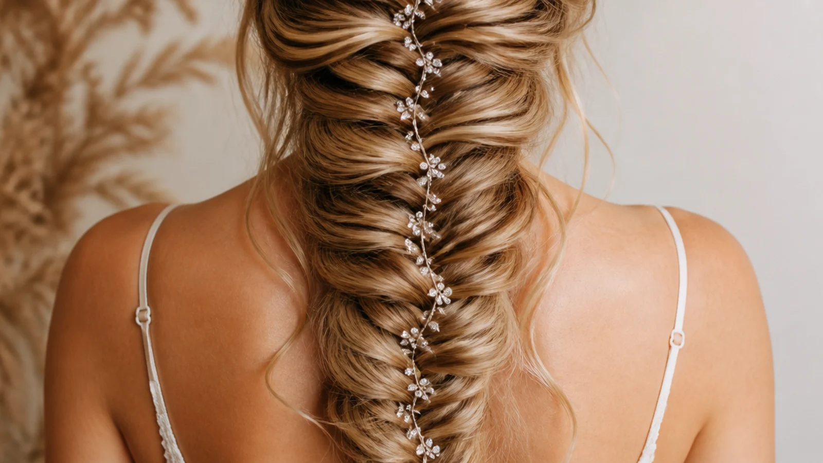 A sparkling vine woven along the length of an evening braid