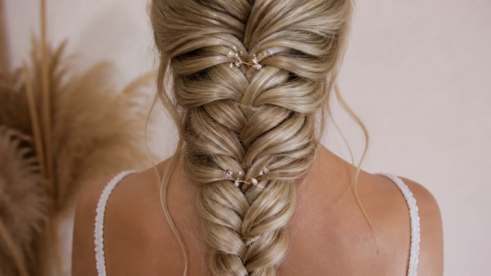 A carefully widened braid on fine light hair