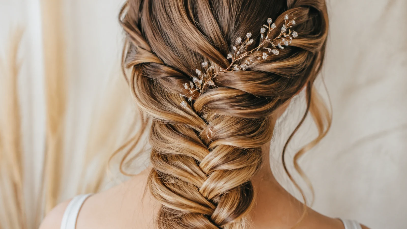 A braid starting from a deep side parting for an evening look