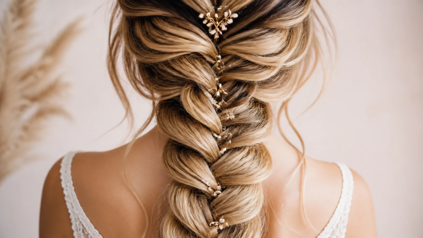 A braid on two toned balayage hair showing colour along the loops