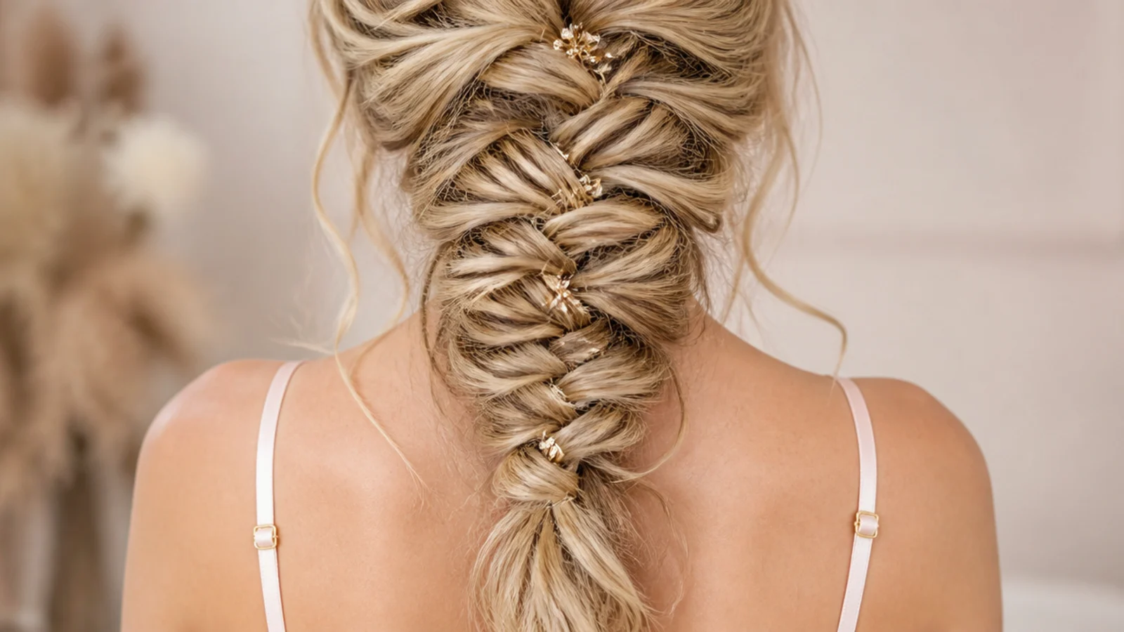 A loosened braid with pieces falling around the face late at night