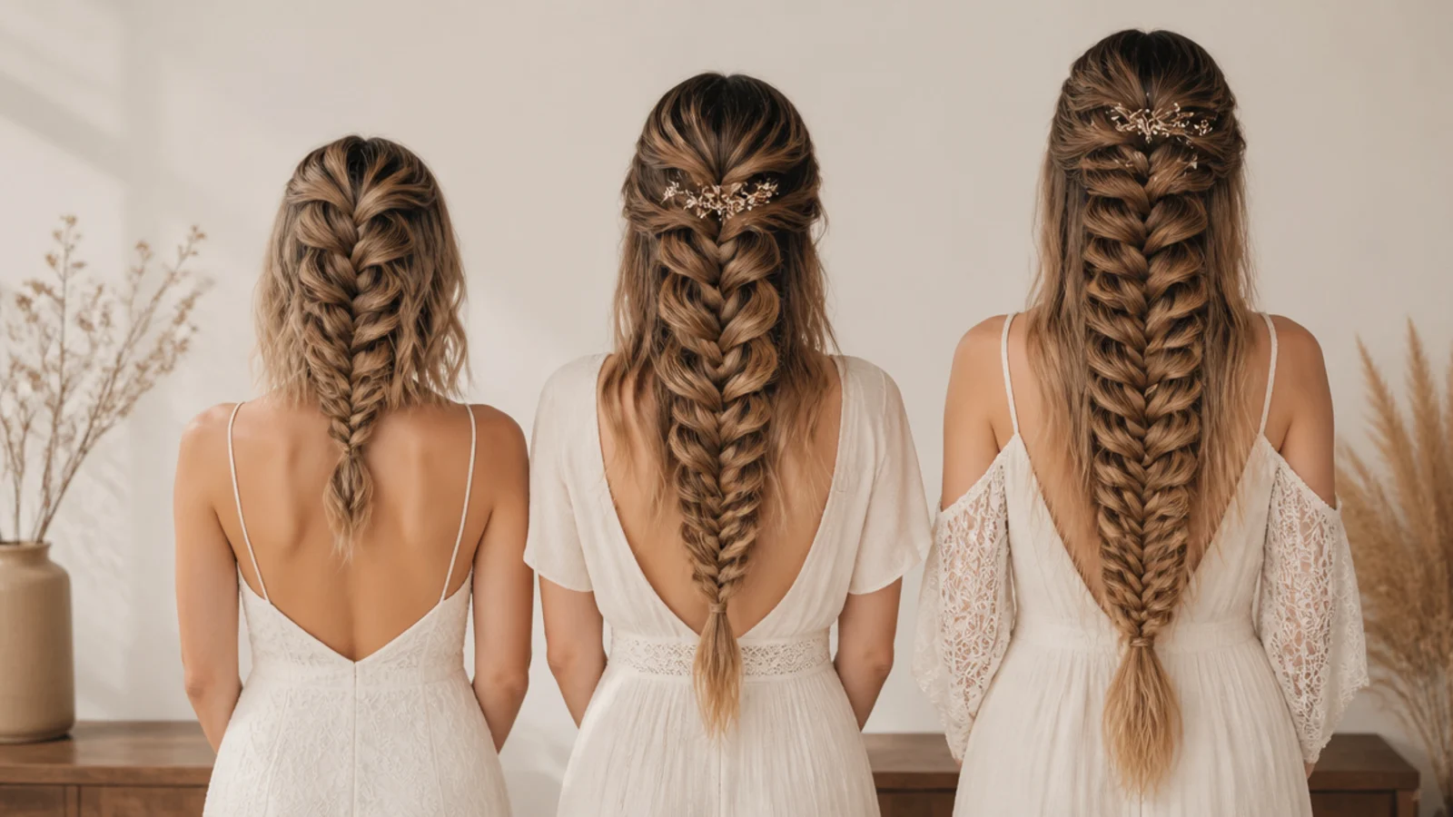 Evening braids compared on short thick hair and long fine hair