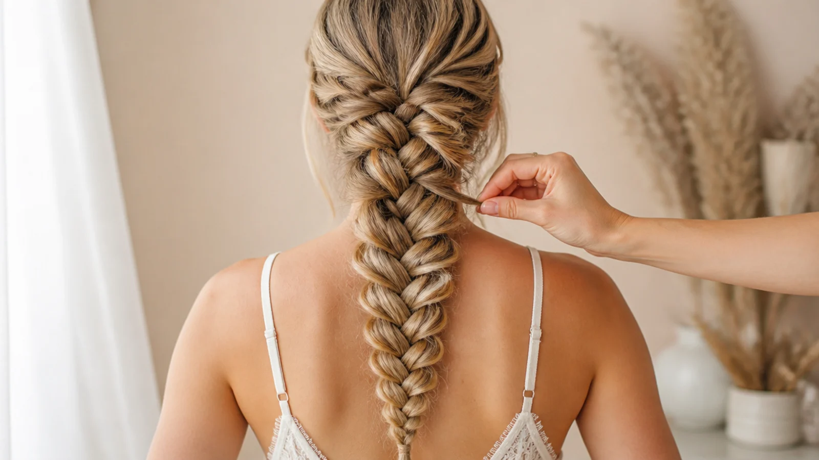 A braid being opened out loop by loop with the elastic held still