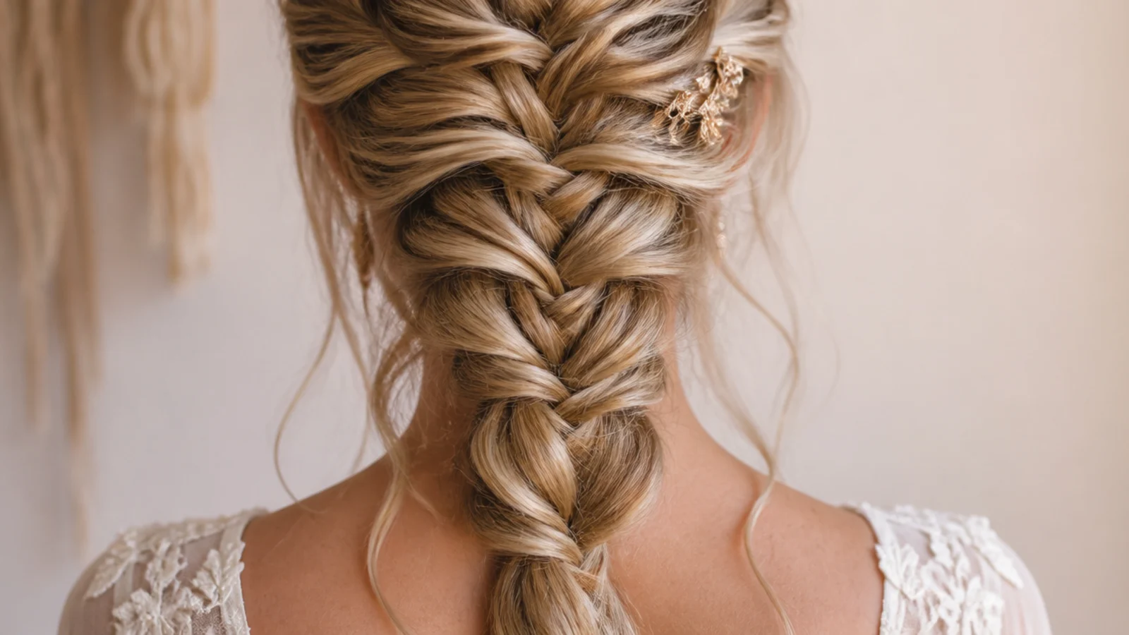 A loosened braid with slivers pulling free near the ends