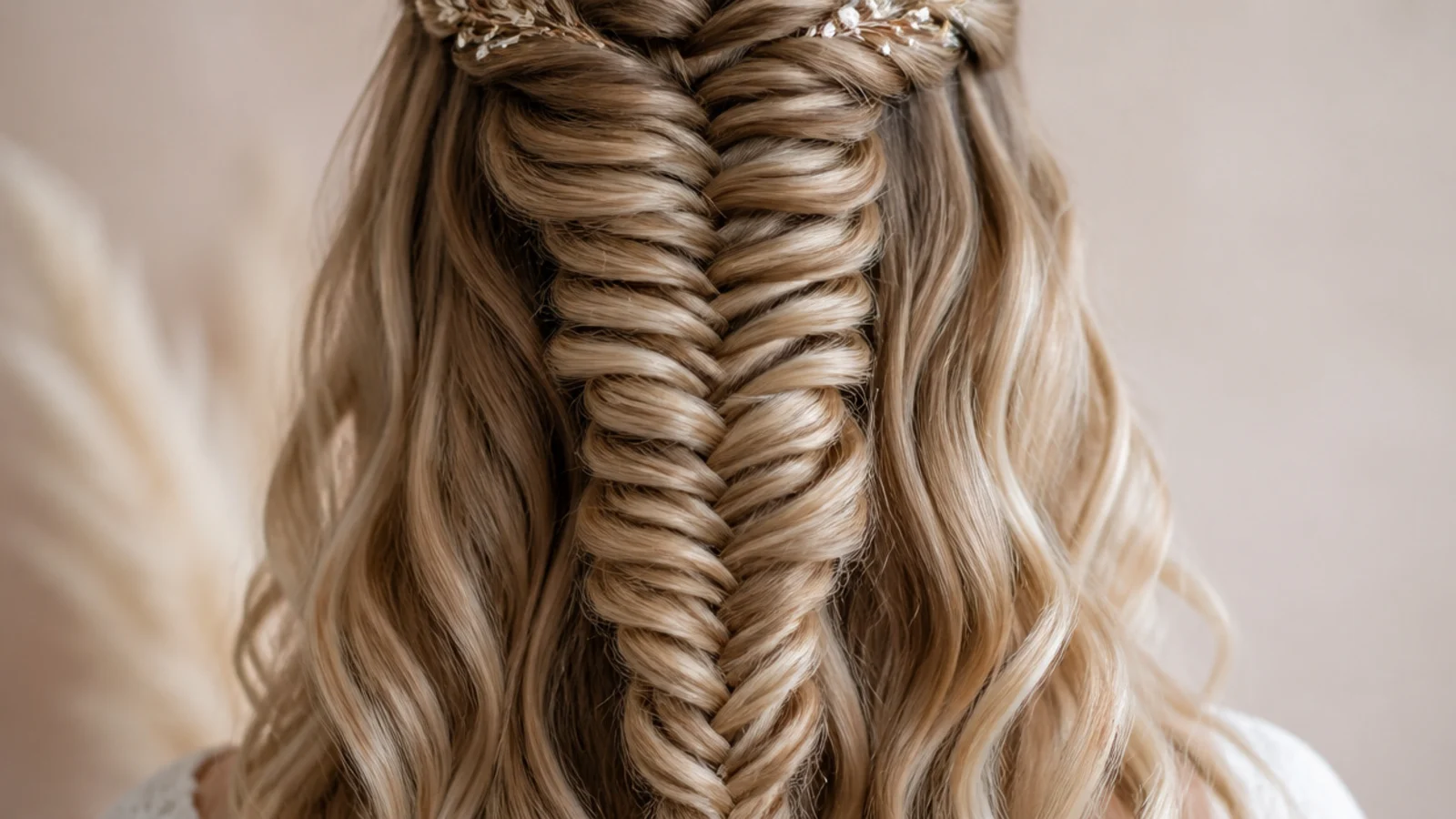 A half up fishtail with the rest of the hair left loose beneath it