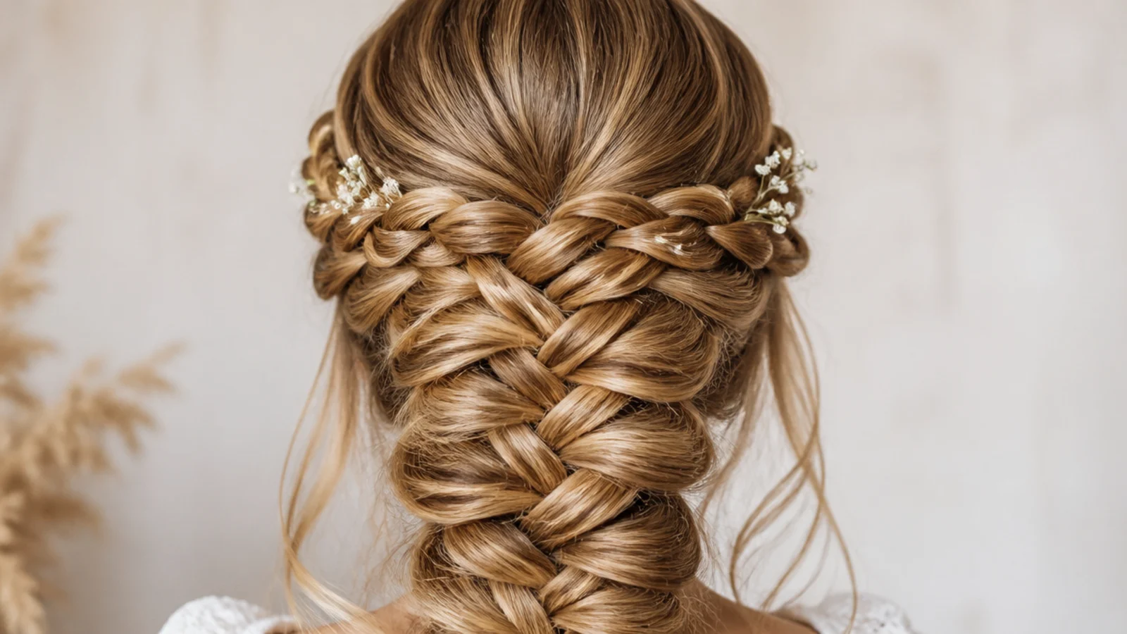 A tight braid running around the crown with the pattern barely visible