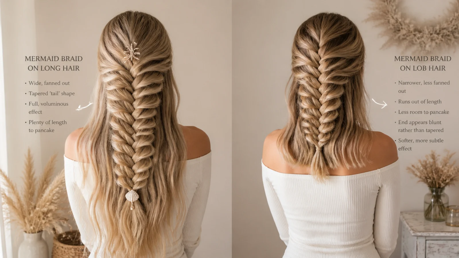Two braids of different widths compared against the same back for scale