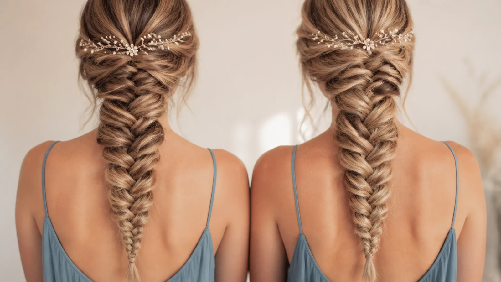 Two matching braids on either side of a centre part seen from behind