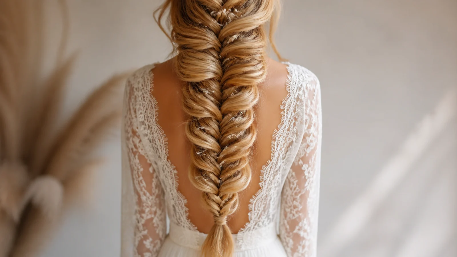 A very long braid falling well below the waist