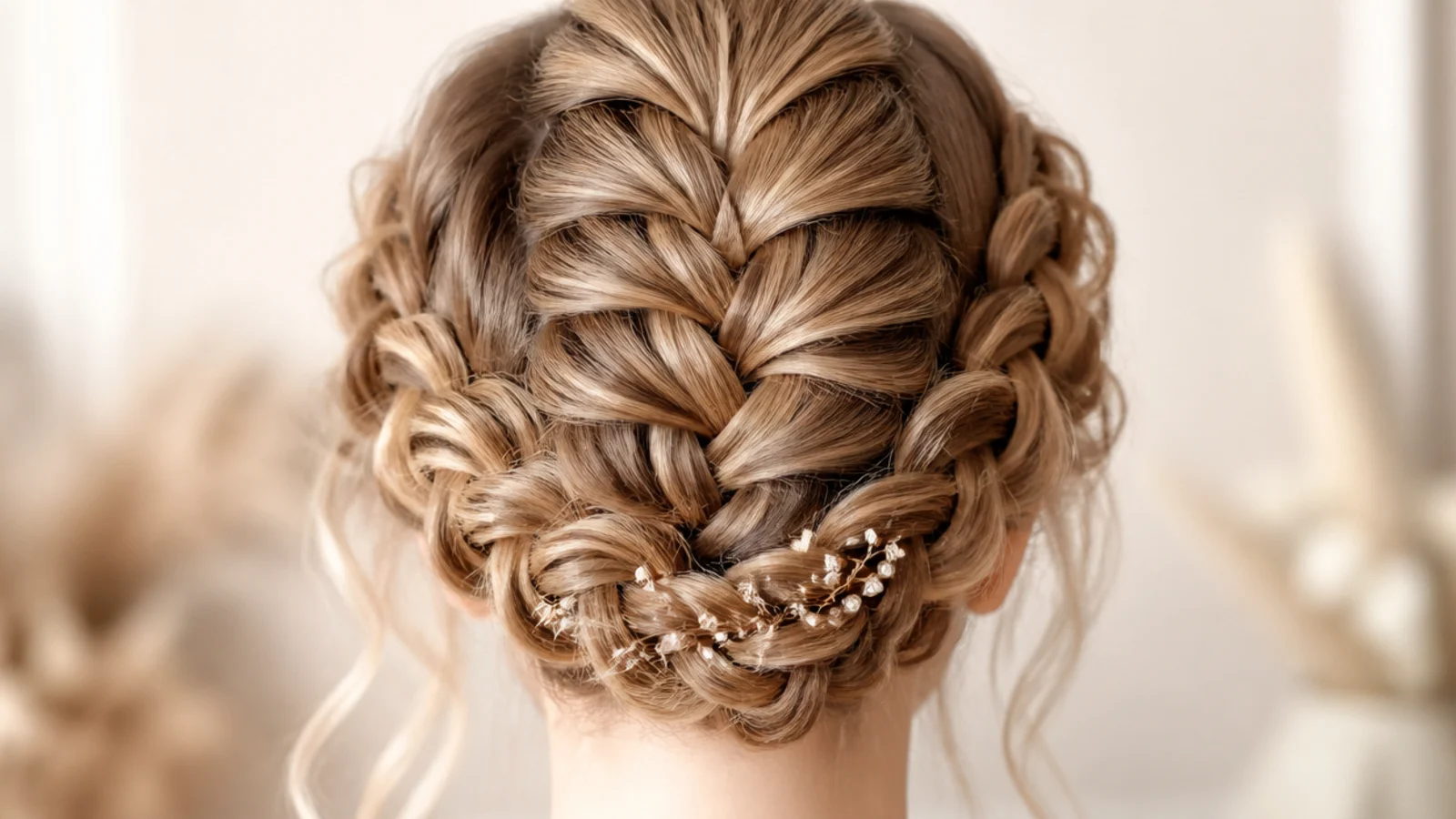 A braid encircling the head like a band with hair loose beneath
