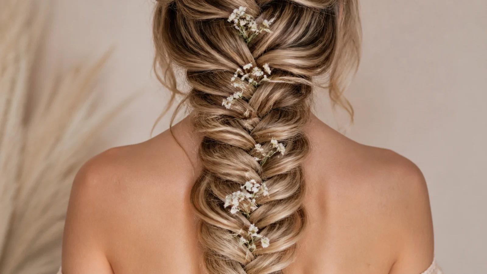 Small fresh flowers set into a bridal braid