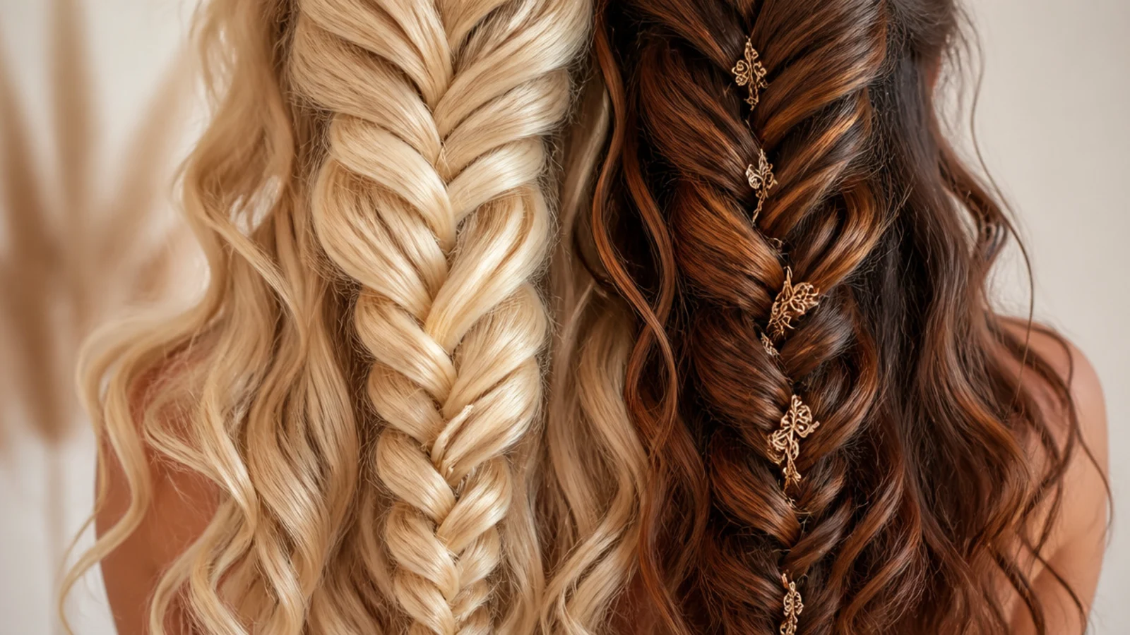 Light blonde braiding hair compared with a dark root blended to auburn