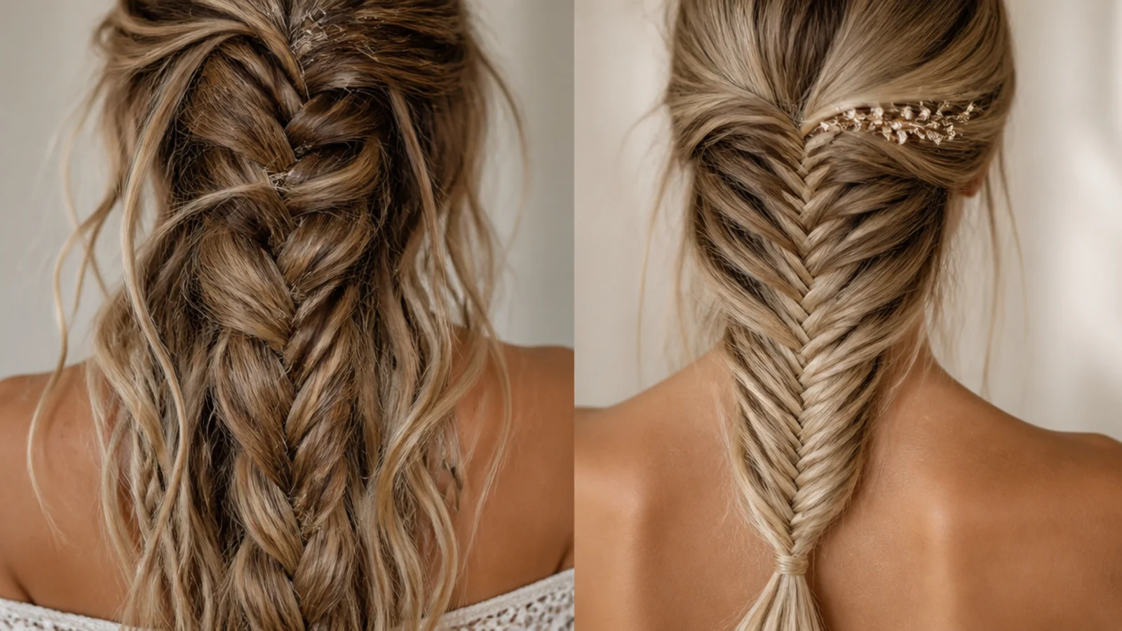 Boho braids and a fishtail braid shown as options for different occasions