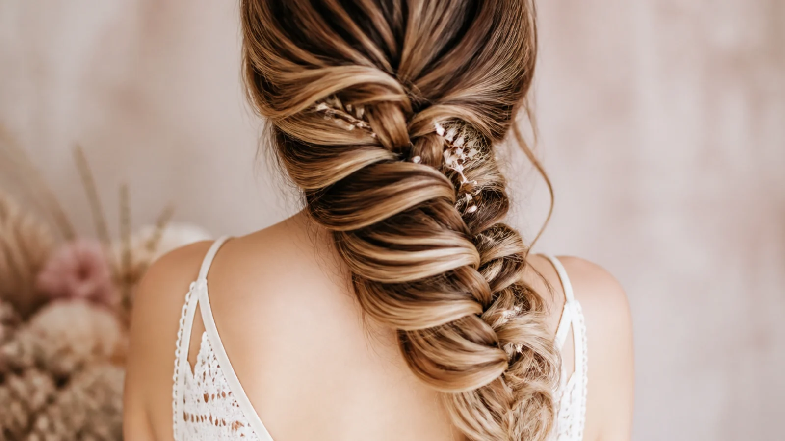 A free hanging fishtail gathered low at the nape and brought forward