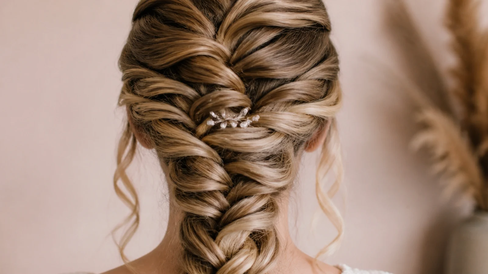 Loose strands falling at the cheekbones in front of a side braid