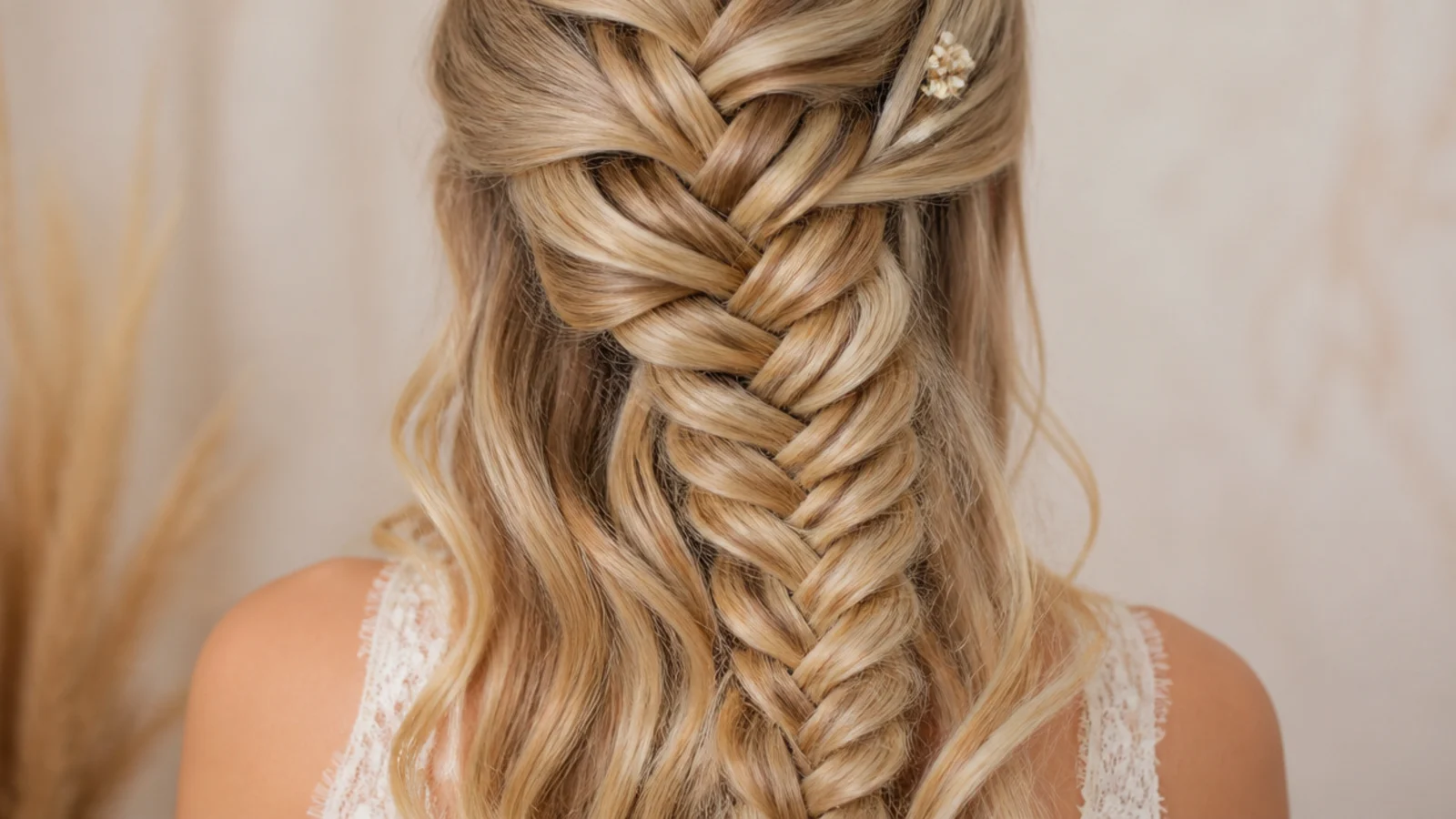 A half up side braid with the remaining length left loose