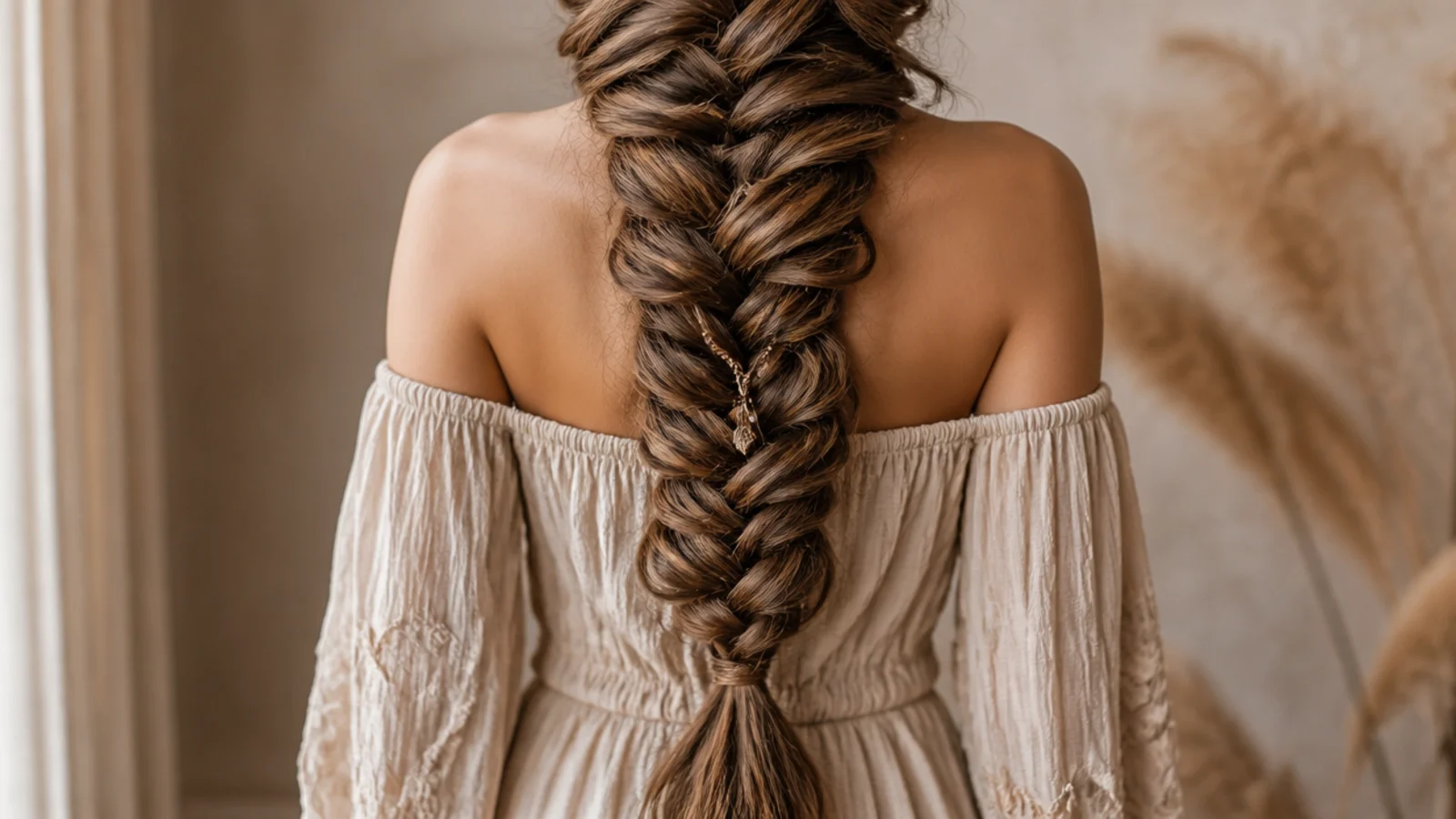 A very long side braid falling past the waist