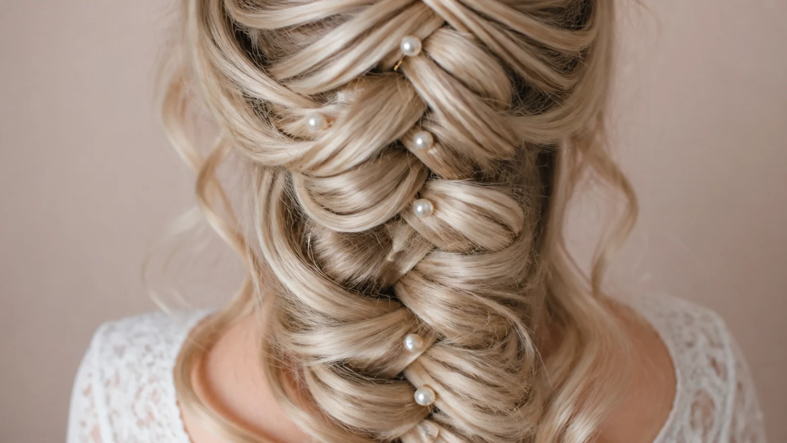 Small pearl pins set into the crossings of a side braid