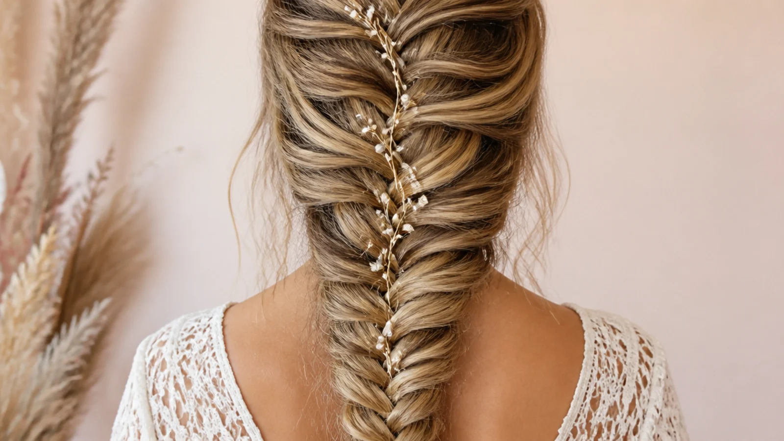Curtain bangs left loose in front of a side braid