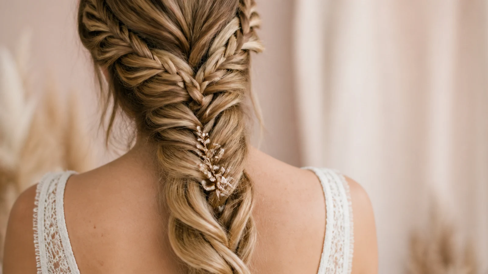 Two fishtail braids running side by side over one shoulder